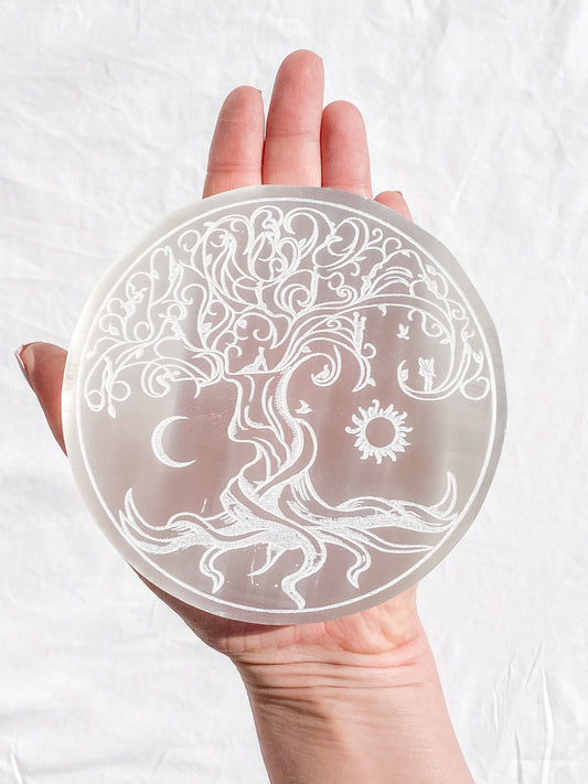 Selenite Enchanted Tree Plate | Full Moon