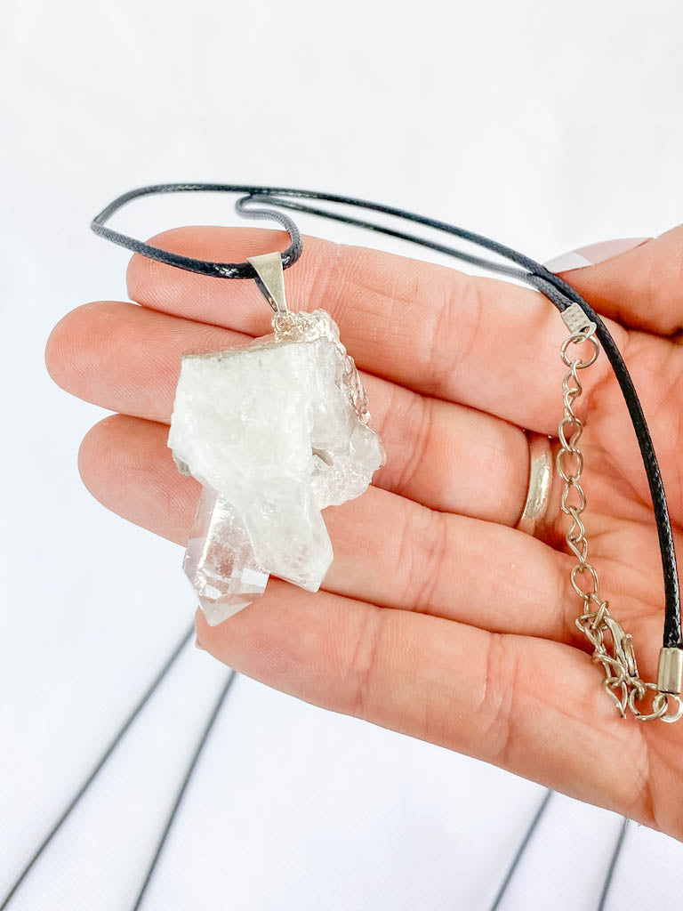Clear Quartz Cluster Elegant Silver Plated Necklace