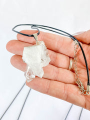 Clear Quartz Cluster Elegant Silver Plated Necklace